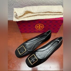 Tory Burch Black Flats with Gold Buckle